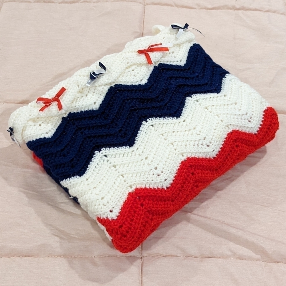 2/$20 Handknit crochet baby blanket Nautical